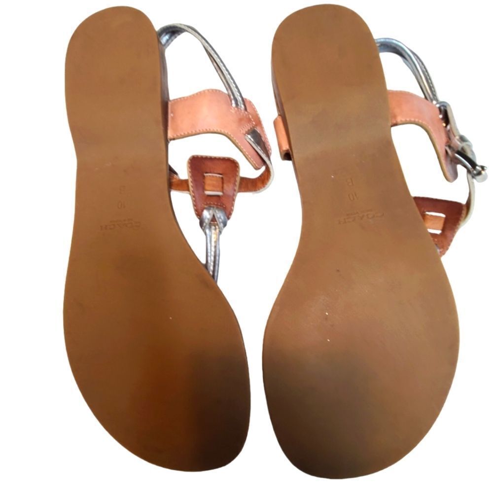 Coach Sandals Silver Lamé Light‎ Brown sz 10B - Picture 4 of 6